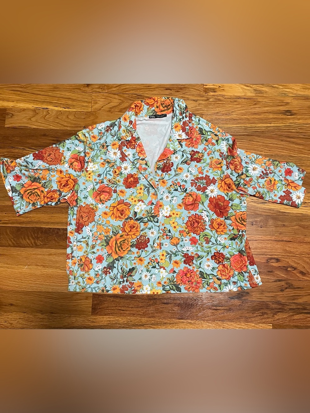 Zara Button-Up Top with Floral Print